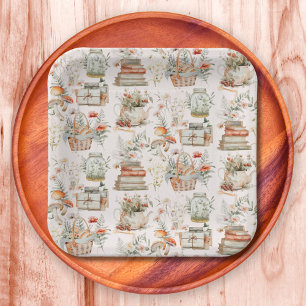 Plato De Papel Patrón caprichoso floral de setas Cottagecore de l