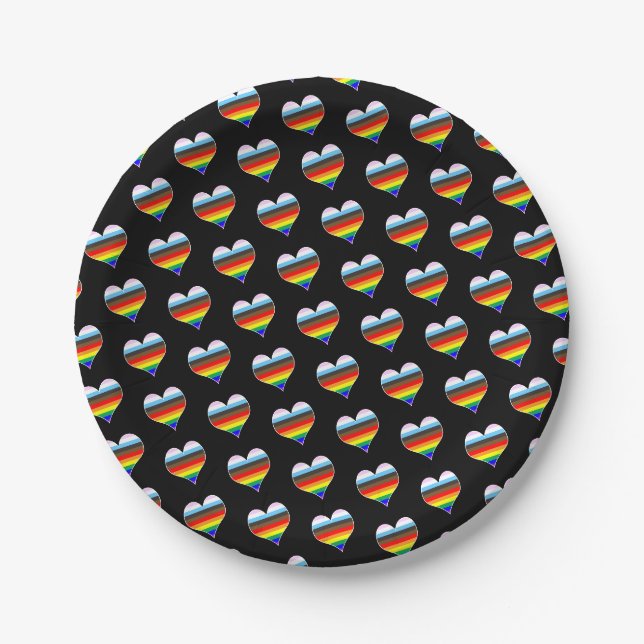 Plato De Papel Patrón cardíaco arcoiris (Anverso)