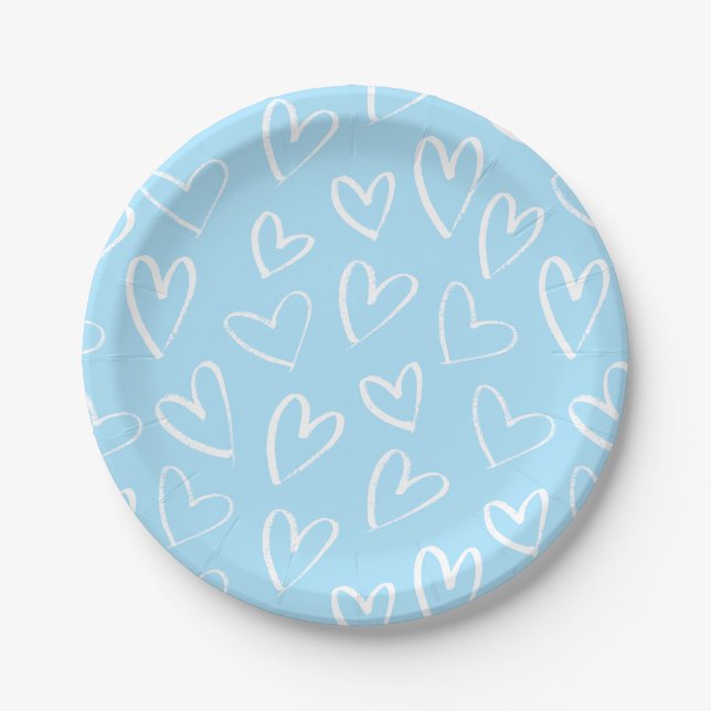 Plato De Papel Patrón cardíaco azul y blanco (Anverso)