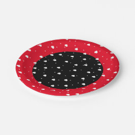 Plato De Papel Patrón cardíaco blanco rojo y negro de San Valentí