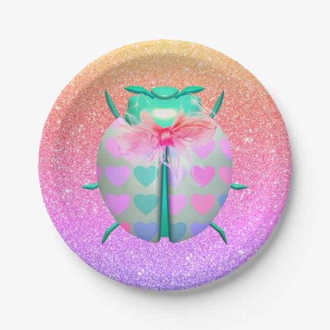Plato De Papel Patrón cardíaco de parásito lindo gradiente purpur (Anverso)