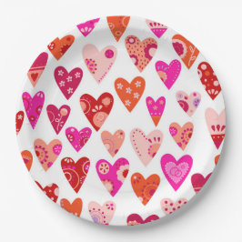 Plato De Papel Patrón cardíaco rosa rojo