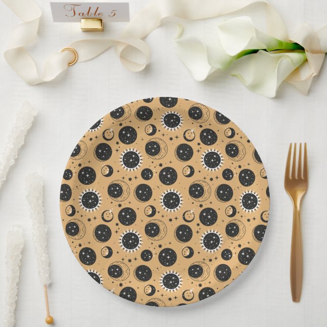 Plato De Papel Patrón celeste de sol y luna (Boda)