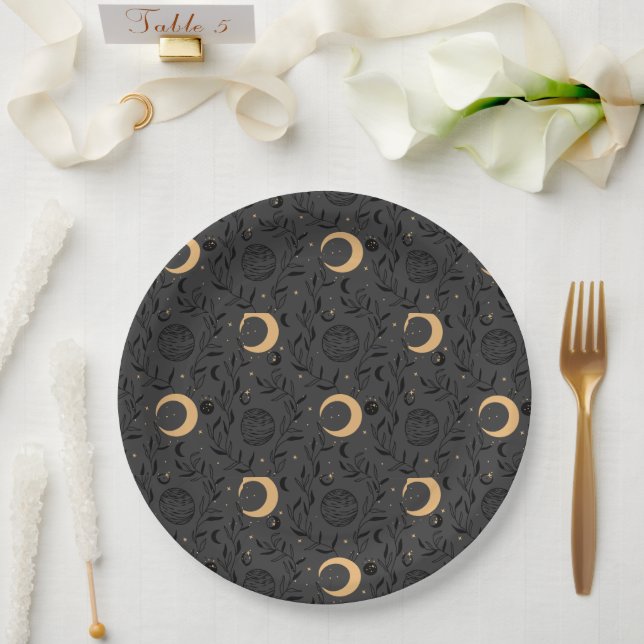 Plato De Papel Patrón celeste de sol y luna (Boda)