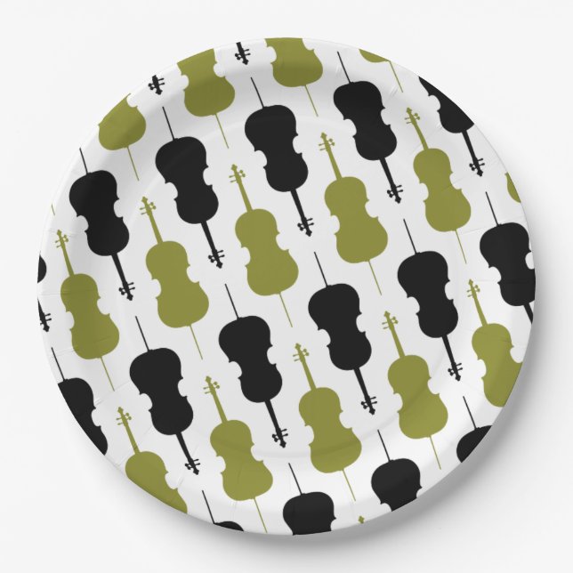 Plato De Papel Patrón Cello - Verde y Negro (Anverso)