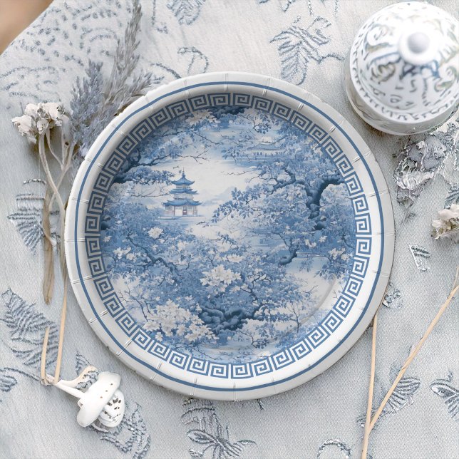 Plato De Papel Patrón Chinoiserie de borde geométrico ID1094 (Subido por el creador)