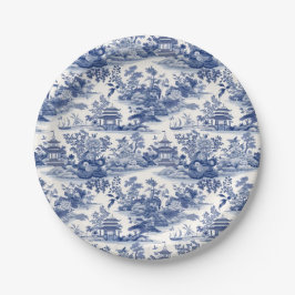 Plato De Papel Patrón Chinoiserie personalizado Pagoda Azul