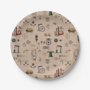 Plato De Papel Patrón científico mecánico de ingeniería antigua