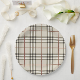 Plato De Papel Patrón Clásico Acogedor de Cuadros Neutros