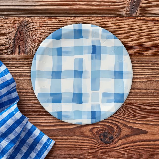 Plato De Papel Patrón clásico azul y blanco de Gingham revisado (Subido por el creador)