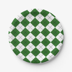 Plato De Papel Patrón Clásico de Argyle Verde y Blanco