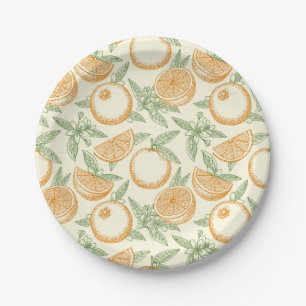 Plato De Papel Patrón clásico de fruta Naranja