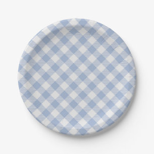 Plato De Papel Patrón clásico de gingham azul claro con estampado