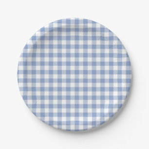 Plato De Papel Patrón clásico de gingham azul claro con estampado