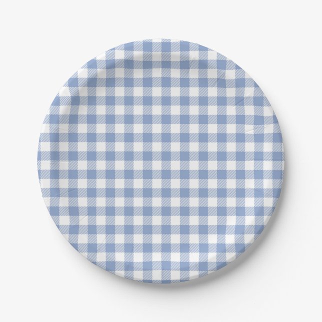 Plato De Papel Patrón clásico de gingham azul claro con estampado (Anverso)
