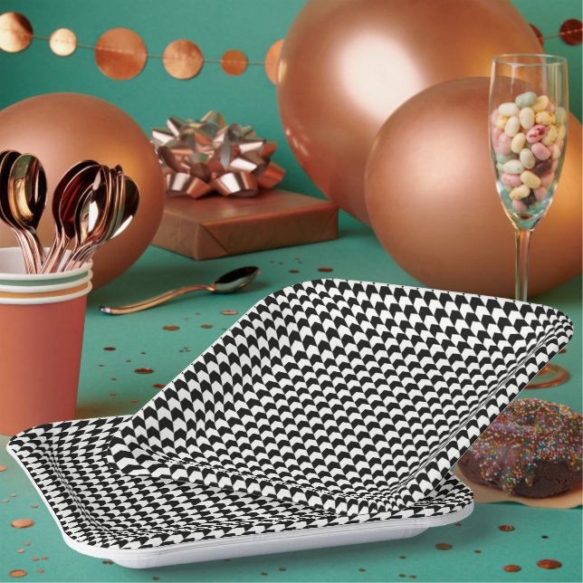 Plato De Papel Patrón clásico de houndstooth negro (Multi)