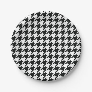 Plato De Papel Patrón Clásico de Houndstooth: Negro y Blanco Vint