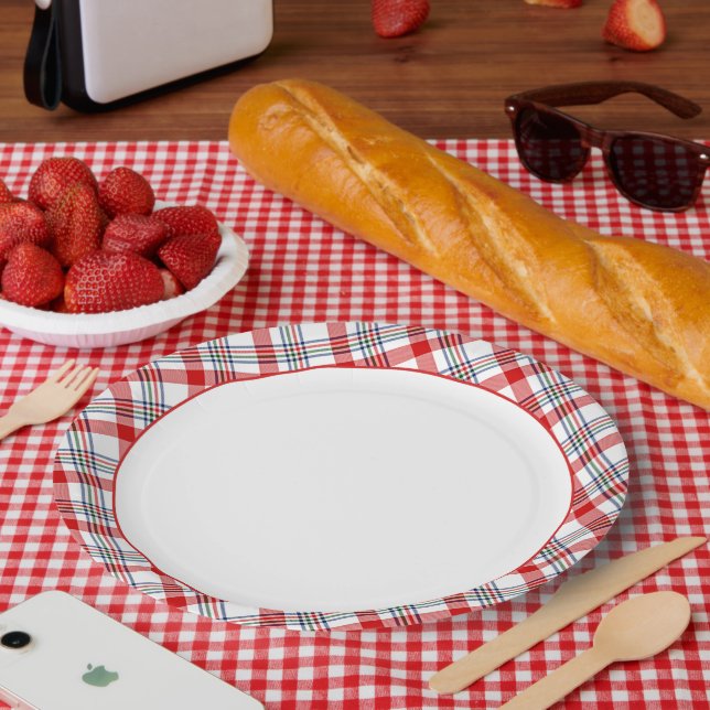 Plato De Papel Patrón clásico rojo verde azul blanco (Picnic)