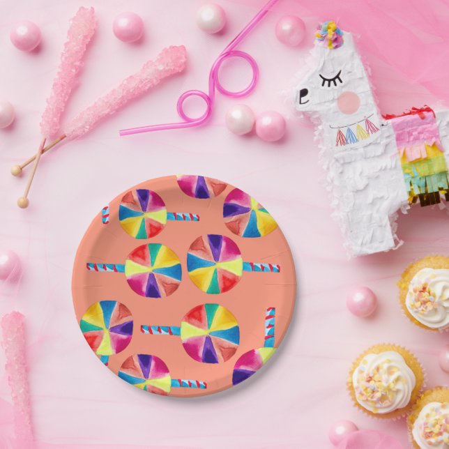 Plato De Papel Patrón colorido de ollipops (Fiesta)