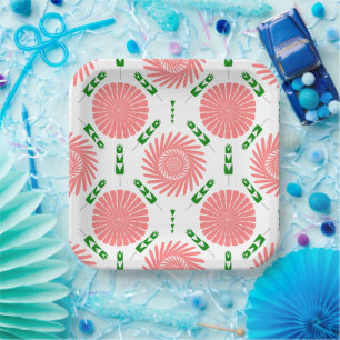 Plato De Papel patrón con flores rosas