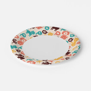 Plato De Papel Patrón Con Gatos Y Perros Graciosos
