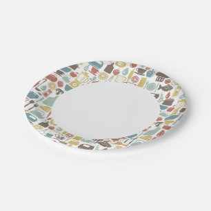 Plato De Papel Patrón con iconos de cocina