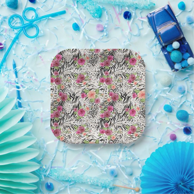 Plato De Papel Patrón con impresiones de animales (Fiesta)