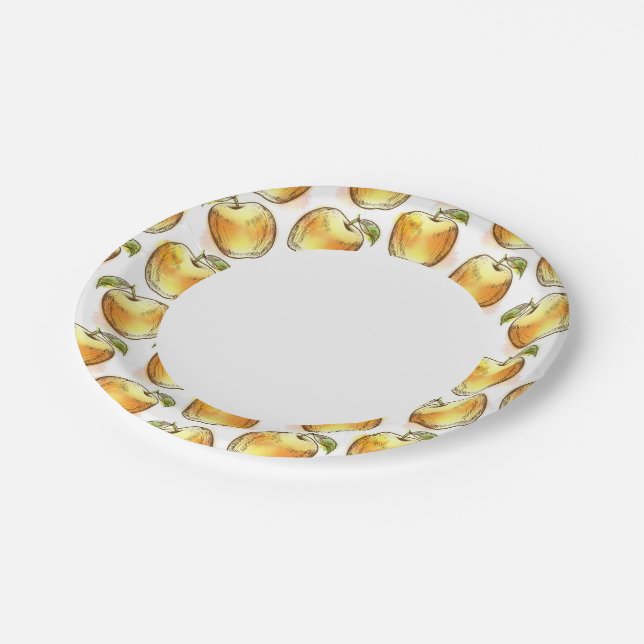 Plato De Papel Patrón con manzana amarilla (Angular)