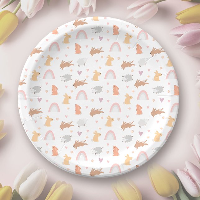 Plato De Papel Patrón conejito de cumpleaños de primavera de Sema (Easter Spring Birthday Bunny Pattern Paper Plates)
