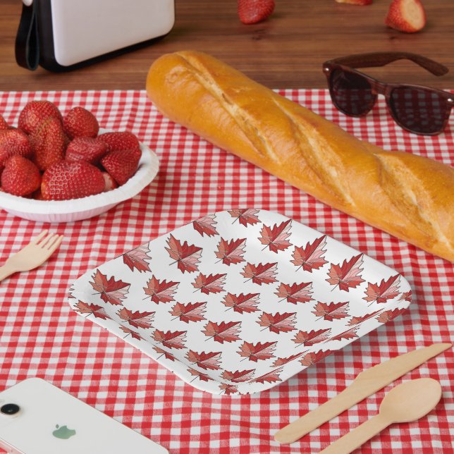 Plato De Papel Patrón contemporáneo de hojas de arce canadiense I (Picnic)