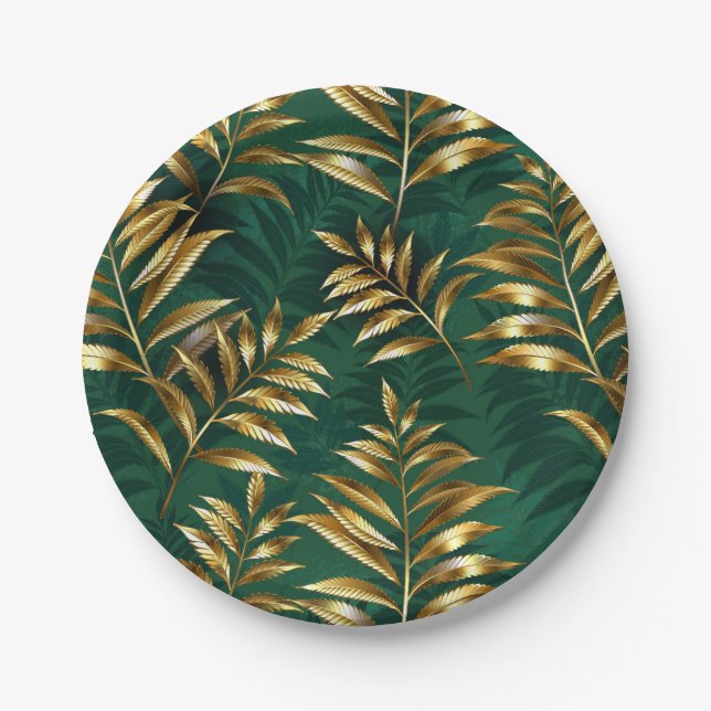 Plato De Papel Patrón continuo con helechos dorados (Anverso)