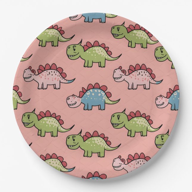 Plato De Papel Patrón continuo de dinosaurio lindo (Anverso)