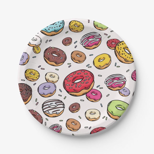 Plato De Papel Patrón continuo de donas (Anverso)