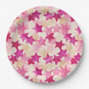 Plato De Papel Patrón continuo de estrella angustiado rosa