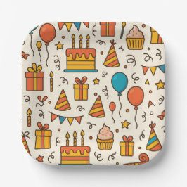 Plato De Papel Patrón continuo de fiesta de cumpleaños vibrante