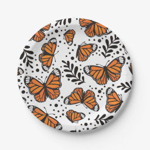 Plato De Papel Patrón continuo de mariposa monarca dibujada a man