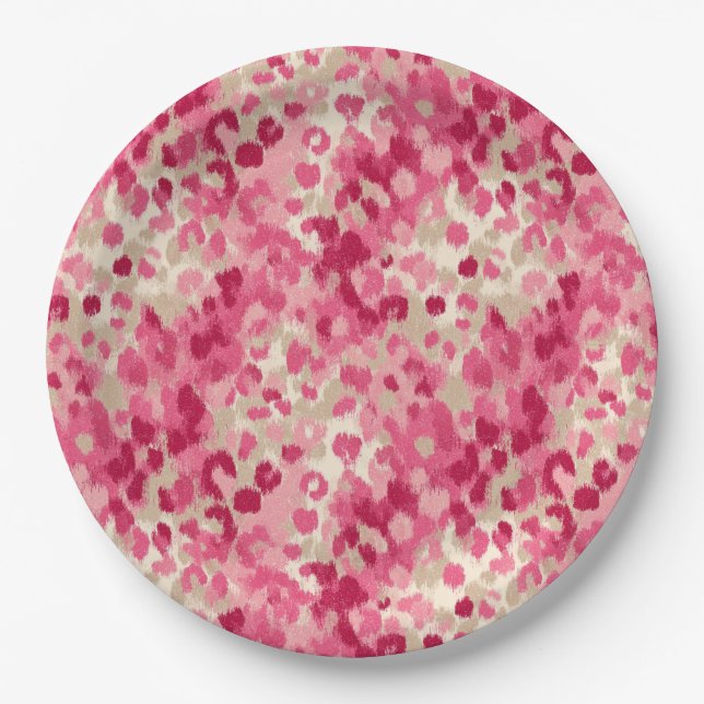 Plato De Papel Patrón continuo de pincelada de leopardo rosa (Anverso)