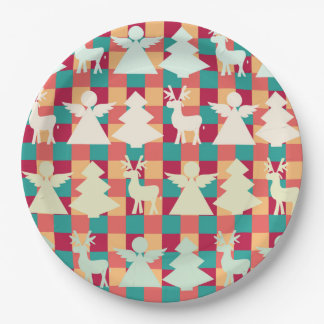 Plato De Papel Patrón controlado con ángeles, renos y árboles
