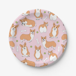 Plato De Papel patrón corgi en rosa