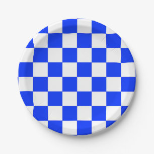 Plato De Papel Patrón Cuadros Azules y Blancos