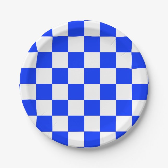 Plato De Papel Patrón Cuadros Azules y Blancos (Anverso)