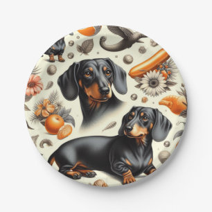 Plato De Papel Patrón Cute Dachshund