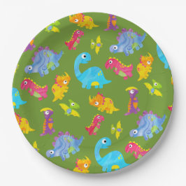 Plato De Papel Patrón Cuto Para Niños Dinosaurio Bebé Verde Cumpl