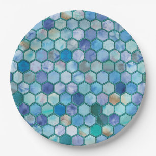 Plato De Papel Patrón de abeja azul Aqua