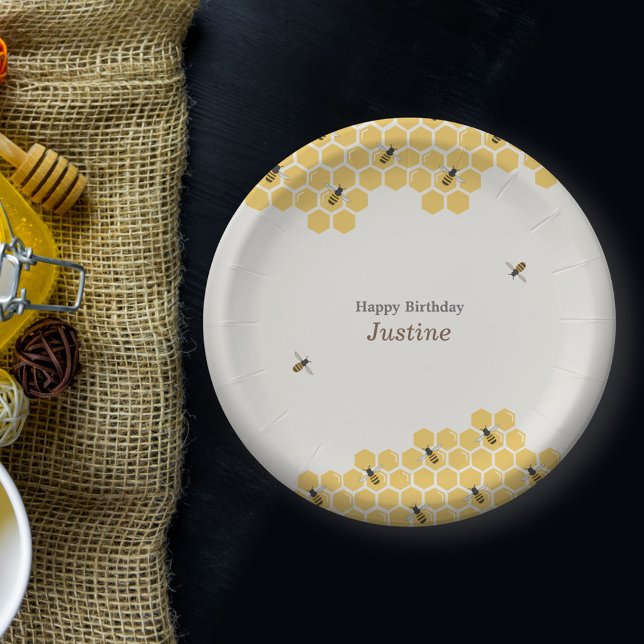 Plato De Papel Patrón de abeja y abeja (Bee and Honeycomb Paper Plates)