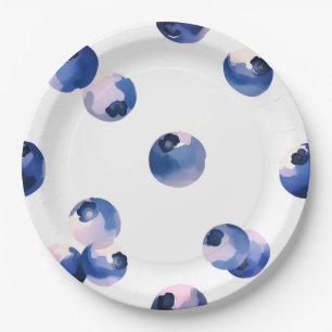 Plato De Papel Patrón de acuarela de arándanos 