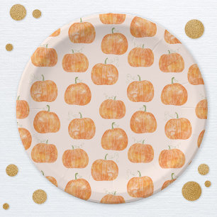 Plato De Papel Patrón de acuarela de calabaza
