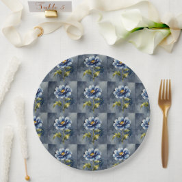 Plato De Papel Patrón de acuarela de flor azul