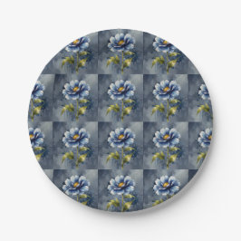 Plato De Papel Patrón de acuarela de flor azul