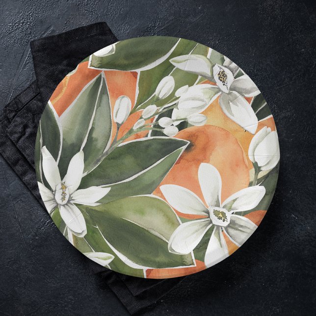 Plato De Papel Patrón de acuarela de Naranja tropical y flores (Subido por el creador)